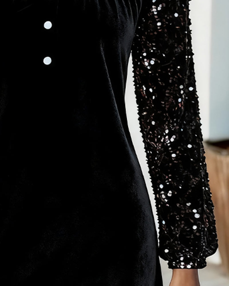 Mylene | Fluwelen Feestjurk met Pailletten & Subtiele Glans
