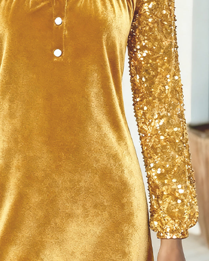 Mylene | Fluwelen Feestjurk met Pailletten & Subtiele Glans