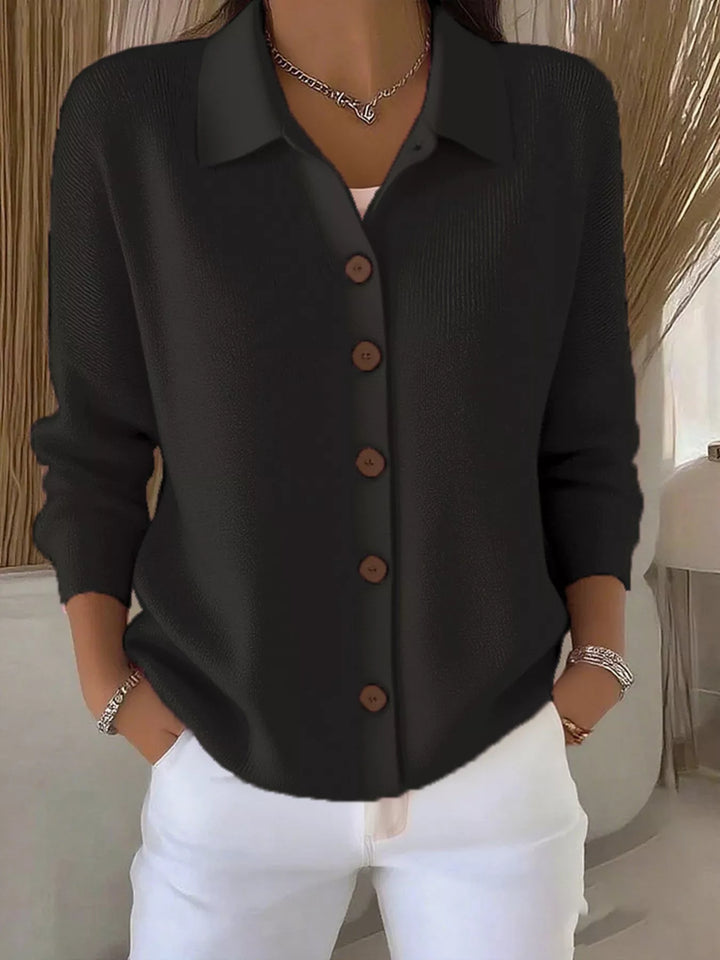 Rosa | Elegante Knit Cardigan met Kraag & Knoopdetail