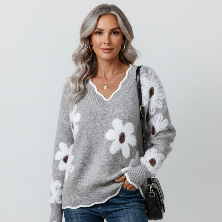 FLEUR | Zachte Bloementrui met V-hals